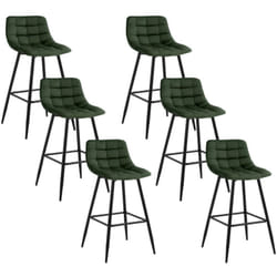 Lot de 6 Tabourets de bar avec repose-pieds Woltu Tabouret pour bar/bistro, Siège en velours, Pieds en métal, Vert Foncé