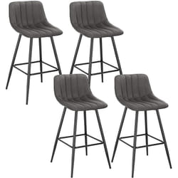 Lot de 4 Tabourets de bar avec repose-pieds, Tabouret de bistro Siège en velours, Pieds en métal, Gris foncé - Woltu