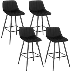 Lot de 4 Tabourets de bar Woltu avec repose-pieds, Tabouret de bistro Siège en velours, Pieds en métal, Noir