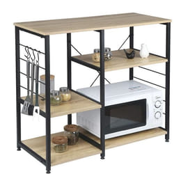WOLTU Étagère de Cuisine Étagère de Micro-Ondes en métal et Bois avec 5 Tablettes 90 x 40 x 835 cm Noir + Chêne Clair
