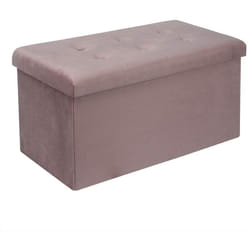 Tabouret Banc de Rangement en Velours, Pouf Pliable Cube Coffre de Rangement 76x37, 5x38cm, Rose - Woltu