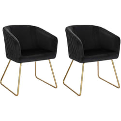 Lot de 2 Chaise de Salle à Manger Woltu Siège en Velours, Chaise de Cuisine Pieds en métal doré fauteuil de Salon, Noir