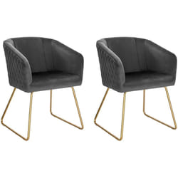 Lot de 2 Chaise de Salle à Manger Woltu Siège en Velours, Chaise de Cuisine Pieds en métal doré fauteuil de Salon, Gris Foncé