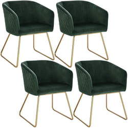 Lot de 4 Chaise de Salle à Manger Woltu Siège en Velours, Chaise de Cuisine Pieds en métal doré fauteuil de Salon, Vert Foncé