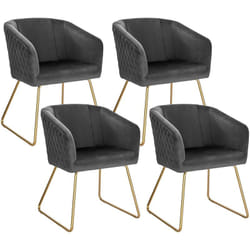 Lot de 4 Chaise de Salle à Manger Woltu Siège en Velours, Chaise de Cuisine Pieds en métal doré fauteuil de Salon, Gris Foncé