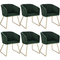 Chaise de Salle à Manger, Lot de 6, fabriqué en Velours et Pieds en métal, Chaise de reception, Chaise Salon, Vert Foncé - Woltu