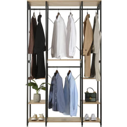 Woltu - Portant Meuble Rangement pour Vêtements Penderie Ouverte en Acier et mdf, Porte-vêtements 120x40x201cm, Noir + Chêne clair