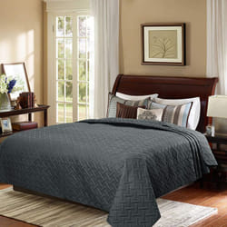 Woltu - Couvre lit à Motif géométrique en Microfibre, Patchwork réversible Douce et agréable, Gris Foncé, 170x210cm