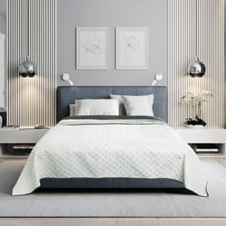Woltu - Couvre lit à Motif géométrique en Microfibre, Patchwork réversible Douce et agréable, Gris Foncé+Crème, 220x240cm