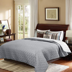 WOLTU Couvre lit à Motif géométrique en Microfibre, Patchwork réversible Douce et agréable, Gris Foncé+Gris Clair, 220x240cm