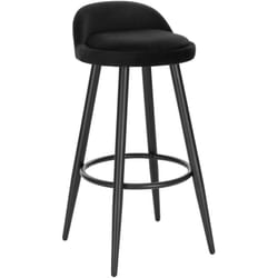 1 x Tabouret de Bar Chaise de Bar en Velours, Tabouret Bistro avec Repose-Pieds en métal, Noir - Woltu