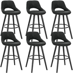 6xTabourets de Bar en Tissu Scientifique, Chaises de Bar Structure en Bois Massif, Anthracite - Woltu