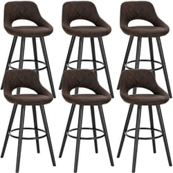 6 x Tabourets de Bar en Tissu Scientifique, Chaises de Bar Structure en Bois Massif, Brun Foncé - Woltu