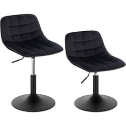 Lot de 2 Tabouret de Bar Siège en Velours Chaise de Bar avec Dossier Tabouret Rotatif Moderne Hauteur Réglable, Noir - Woltu
