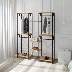 Woltu - Portant, Meuble Rangement pour Vêtements, Penderie Ouverte en Acier et mdf, Chêne+noir, 165x39, 8x204, 6cm