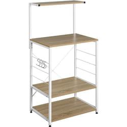 Tagère four à micro-ondes, étagère de cuisine en bois massif et cadre avec de l'acier, 60x40x123cm, Chêne Clair + Blanc - Woltu