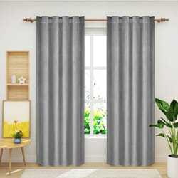 2 x Rideau Occultant avec Ruban Transparent Woltu Rideaux en Velours de Tombé Lourd de Fenêtre Thermique, Gris, 140x245cm