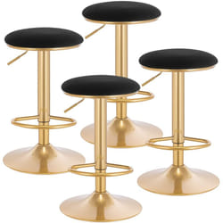 Lot de 4 Tabouret de Bar avec Repose-Pieds Woltu Tabouret Rond Haut Métallique Hauteur Réglable (61-82cm) - Noir + Or