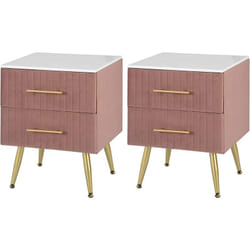 Woltu - Lot de 2 Table de Chevet avec 2 Tiroirs en Velours Table de Nuit en mdf Meuble pour Chambre Pieds doré, 40, 5x41x51cm, Rose