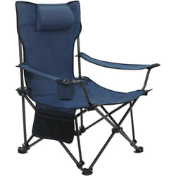 Woltu - Chaise de Camping, avec Appui-tête, Porte-gobelet, Poche de Rangement, Sac de Transport, Charge 150 kg, Bleu