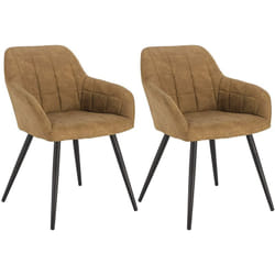 Lot de 2 Chaises de Salle à Manger avec accoudoirs Woltu Chaise de Salon, Structure en métal et Assise en Tissu Scientifique, Brun