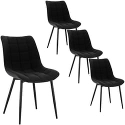 Lot de 4 Chaise de Salle à Manger Woltu Chaise de Cuisine, Assise rembourrée Lin épais, Pieds en métal, Noir