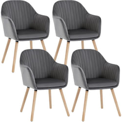 Lot de 4 Chaises de Salle à Manger Woltu Chaises de réception en Velours et Bois Massif, Gris Foncé
