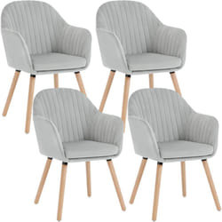 Lot de 4 Chaises de Salle à Manger Woltu Chaises de réception en Velours et Bois Massif, Gris Clair