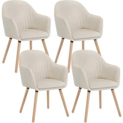 Lot de 4 Chaises de salle à manger Woltu Chaise de Cuisine - Siège en velours - Pieds en bois massif - Crème