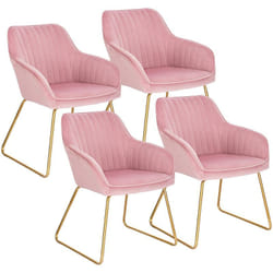 Lot de 4 Chaises de Salle à Manger Woltu Assise en Velours, Pieds en métal, Chaise de la réunion, Rose