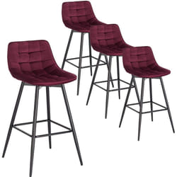 Lot de 4 Tabourets de bar avec repose-pieds WOLTU, Tabouret pour bar/bistro, Siège en velours, Pieds en métal, Bordeaux