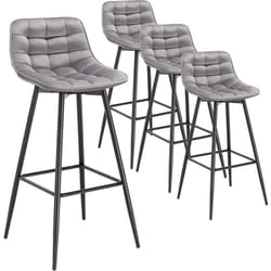 Lot de 4 Tabourets de bar avec repose-pieds Woltu Tabouret pour bar/bistro, Siège en velours, Pieds en métal, Gris Clair