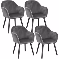 Description générale Ensemble de 4 chaises de salle à manger en velours noir avec des jambes en bois massif. Ces chaises mode ...