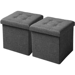 Lot de 2 Tabouret Cube de Rangement Woltu Repose Pieds Pliant, Couvercle Amovible siège en Lin, 37, 5x37, 5x38cm, Gris Foncé