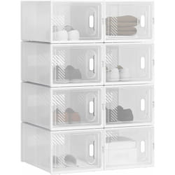 Woltu - 8 x Boîtes à Chaussures, Boîtes de Rangement Transparente en Plastique, Pliables et Empilables avec Couvercle