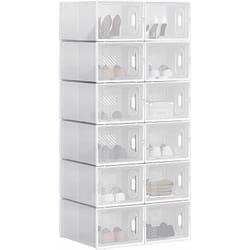 Woltu - 12 x Boîtes à Chaussures, Boîtes de Rangement Transparente en Plastique, Pliables et Empilables avec Couvercle