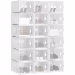 Description générale Ce lot de 18 boîtes à chaussures (L35 x l25 x H19 cm) est conçu pour faciliter l'organisation de vos cha ...