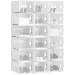 Woltu - 18 x Boîtes à Chaussures Boîtes de Rangement Transparente en Plastique, Pliables et Empilables avec Couvercle