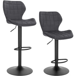 Lot de 2 Tabouret de Bar en Velours, Réglables en Hauteur, Pivotant à 360°avec Dossier Repose-Pieds, Gris Foncé, siège 48x38cm - Woltu