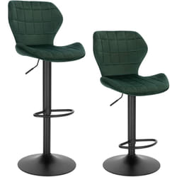 Lot de 2 Tabouret de Bar en Velours, Réglables en Hauteur, Pivotant à 360°avec Dossier Repose-Pieds, Vert Foncé, siège 48x38cm - Woltu