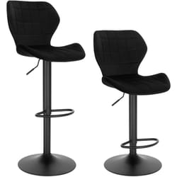 Lot de 2 Tabouret de Bar en Velours, Réglables en Hauteur, Pivotant à 360°avec Dossier Repose-Pieds, Noir, siège 48x38cm - Woltu