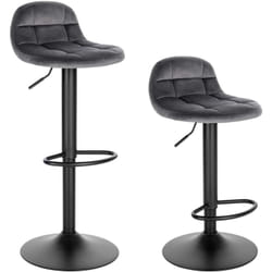 Lot de 2 Tabouret de Bar en Velours, Hauteur Réglable 62- 83cm, Pivotant à 360°, Gris Foncé - Woltu