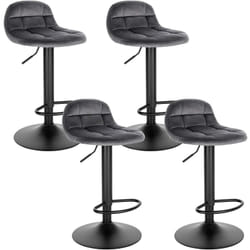 Lot de 4 Tabouret de Bar en Velours, Hauteur Réglable 62- 83cm, Pivotant à 360°, Gris Foncé - Woltu