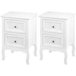 Woltu - Lot de 2 Table de Chevet en mdf Design Rétro et Classique, avec 2 Tiroirs, Blanc