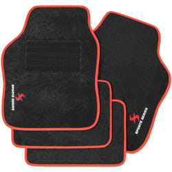 Tapis de Voiture Universel, Broderie Sports Protecteurs, 4 pièces, Avant et Arrière, Antidérapant, Noir Rouge - Woltu