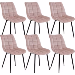 WOLTU 6X Chaise de Salle à Manger Chaise de Cuisine Assise rembourrée en Velours épais Pieds en métal Rose