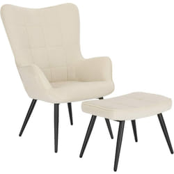 Chaise de Relaxation avec Repose-Pieds, Fauteuil Relaxant en Velours côtelé avec Dossier Haut, Blanc Crème - Woltu