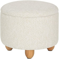 Pouf de Rangement avec Pieds en Pin, Tabouret Rembourré avec Couvercle, Gain de Place, pour Salon, Chambre, Blanc Crème - Woltu