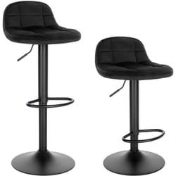 2 x Tabouret de Bar en Velours, Tabouret de Comptoir Hauteur Réglable 62-83cm, Pivotant à 360°, Noir - Woltu