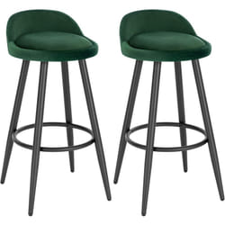 2 x Tabouret de Bar Chaise de Bar en Velours, Tabouret Bistro avec Repose-Pieds en métal, Vert foncé - Woltu